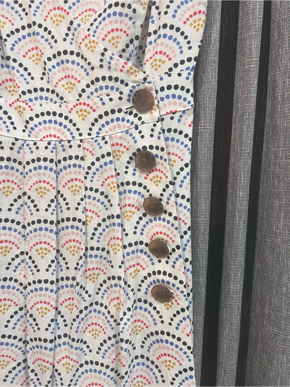 Boden Arwen Midi Dress Size 8L Cotton Linen Blend Rainbow Dot Print Wrap Style - Picture 5 of 6